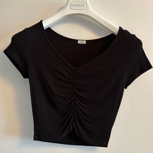 Garage Black Ruched V-Neck Crop Top
